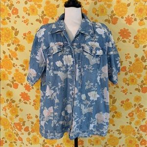 Fun True Vintage Floral Denim Button Down Jacket
